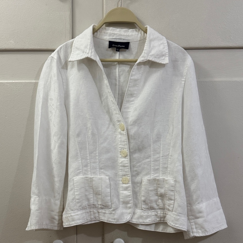 Women’s Evan-Picone white linen blend cropped jacket size 12
